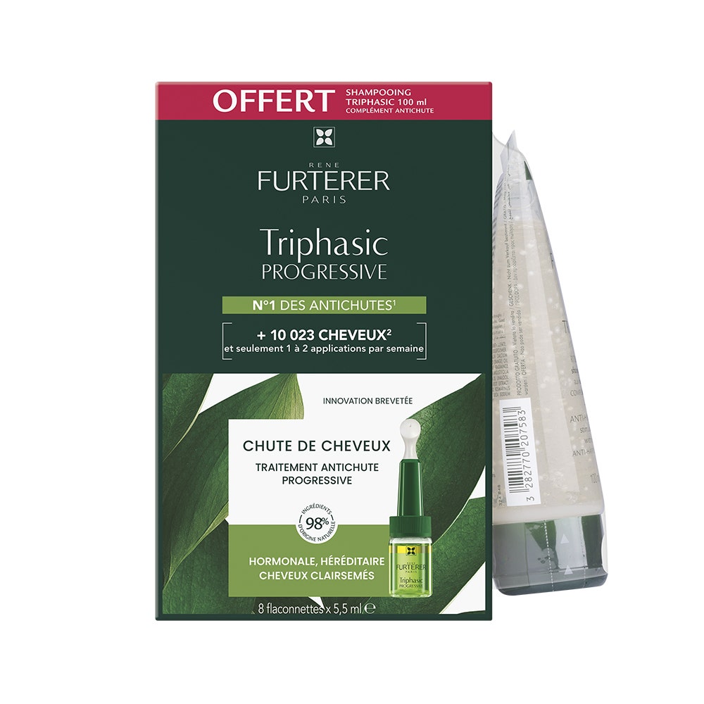 René Furterer Triphasic Progressive Traitement Anti-chute + Shampooing Stimulant antichute Offert x8 ampoules