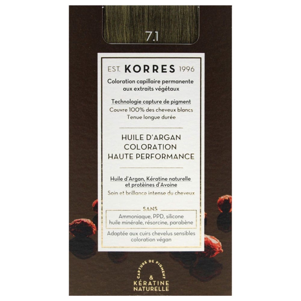 Korres Huile d'Argan Coloration Permanente A L'huile D'argan 50ml 7.1 BLOND CENDRE