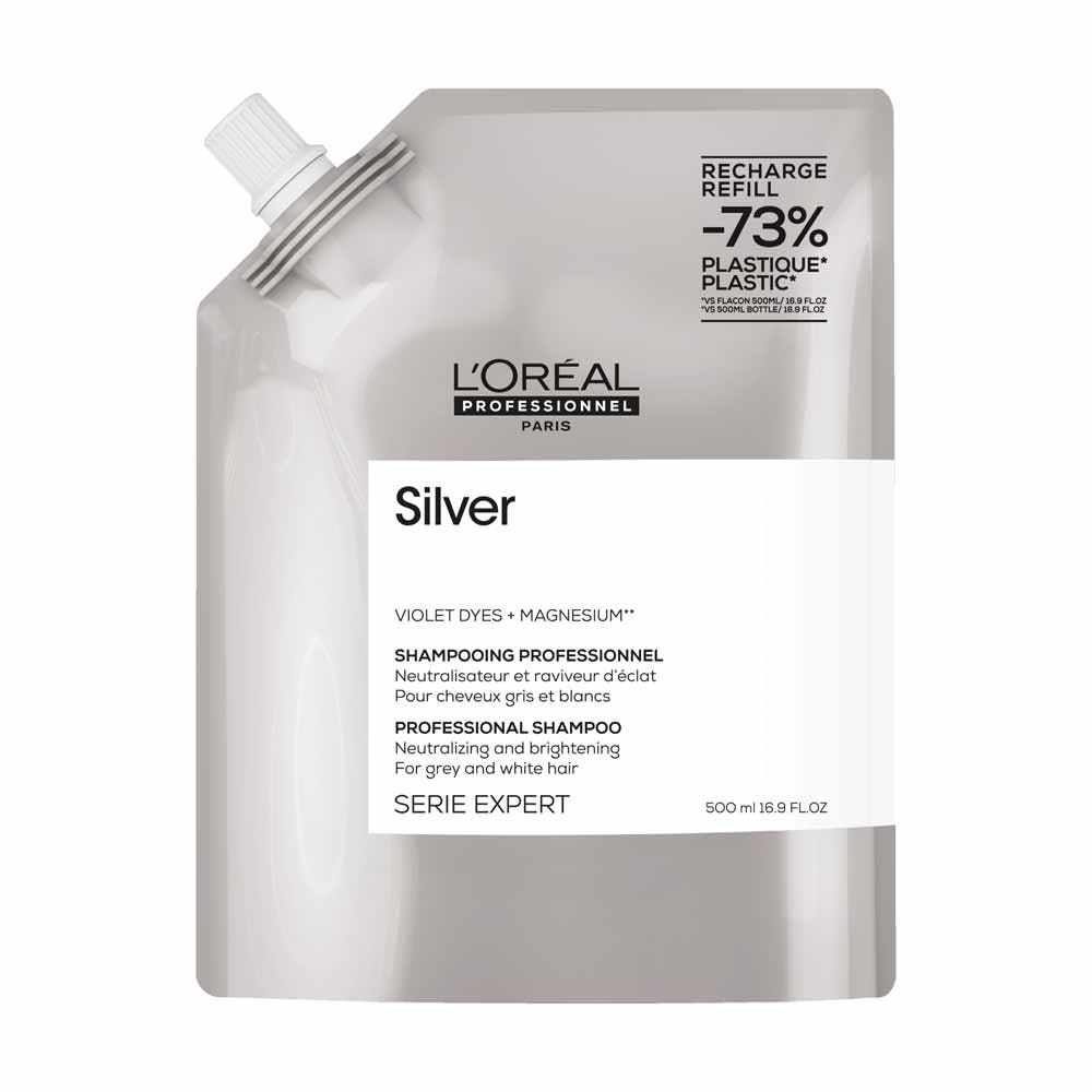 L'Oréal Professionnel Silver Eco-Recharge Shampoing déjaunisseur pour cheveux gris et blancs 500ml